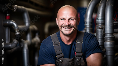 Male plumber or pipefitter fits and repairs the pipes, fittings, and other apparatus of water supply, sanitation, or heating systems