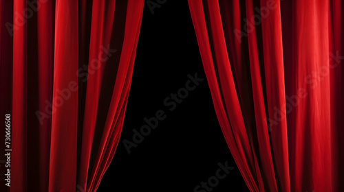 Open red curtain on black background