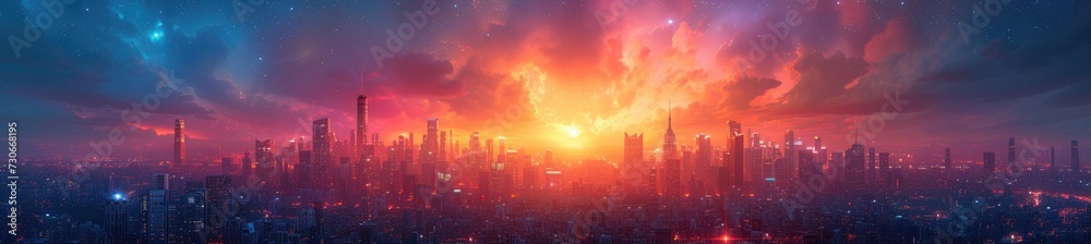 A cosmic cityscape shrouded in the glow of ethereal nebulae, where futuristic skyscrapers touch the stars 