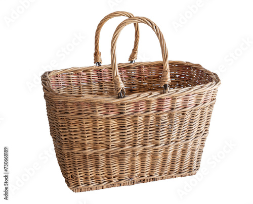 Old handmade wicker basket isolated on white background