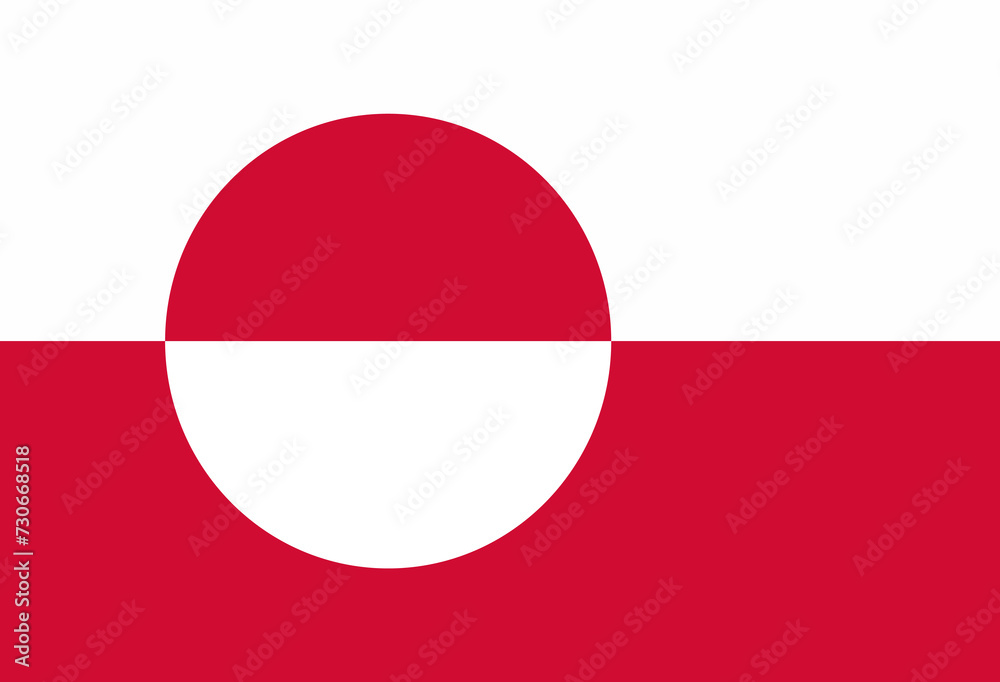 Close-up of vector graphic of red and white national flag of autonomous territory of Greenland. Illustration made February 7th, 2024, Zurich, Switzerland.