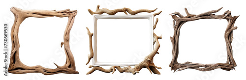 Set of square picture frames, Isolated cutout on transparent background.