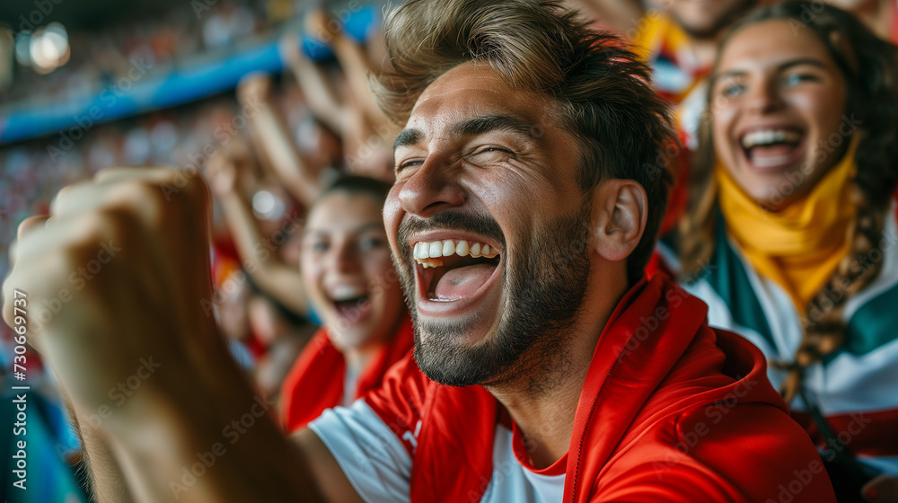 Sports team fans supporting their favorite players inside a large stadium. Sports team fans supporting their favorite players inside a large stadium.