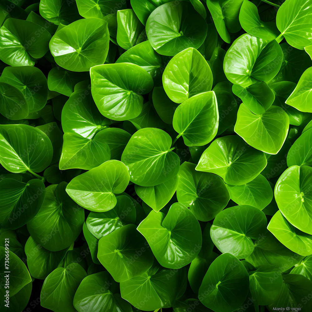 Fresh Green Leaves Background - Top View Bright, Green Nature Wallpaper. Perfect for Botanical Designs.