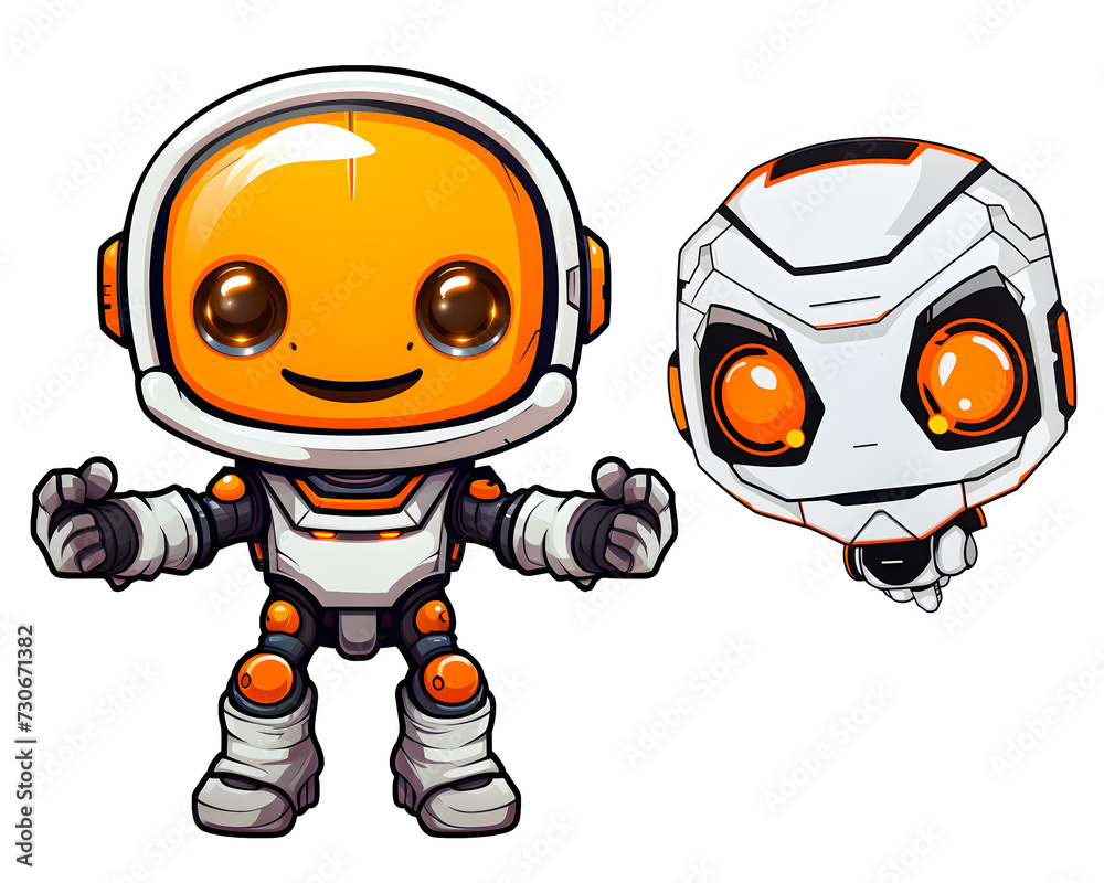 Set of cute robot characters. Cartoon vector illustration isolated on white background.