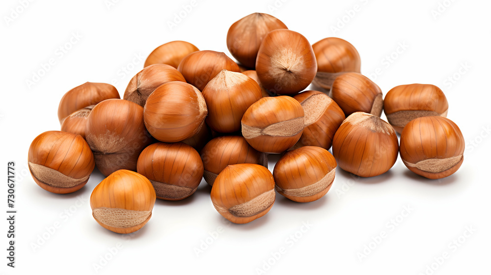 Hazelnuts variety arranged neatly on white background. Nut selection suitable for cooking or healthy lifestyle. Hazelnuts variety arranged neatly on white background. Nut selection suitable for cooking or healthy lifestyle.