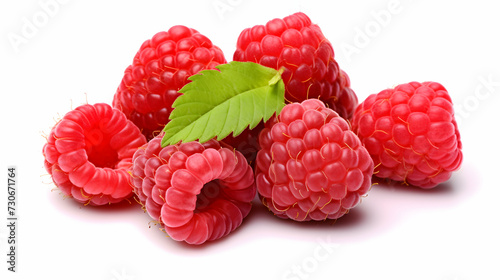A collection of fresh, juicy raspberries isolated on a crisp white background, showcasing their vibrant color and delicious appeal.