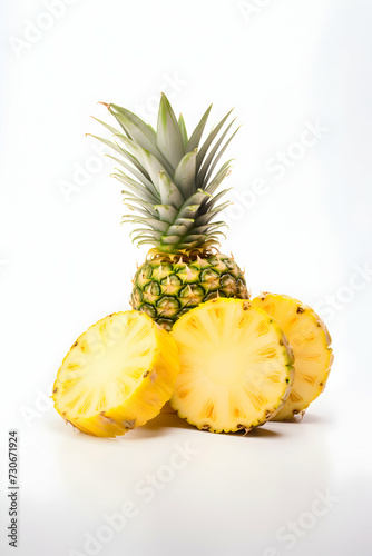 Fresh Pineapple with Slices - Isolated on White Background. Tropical Fruit Image.