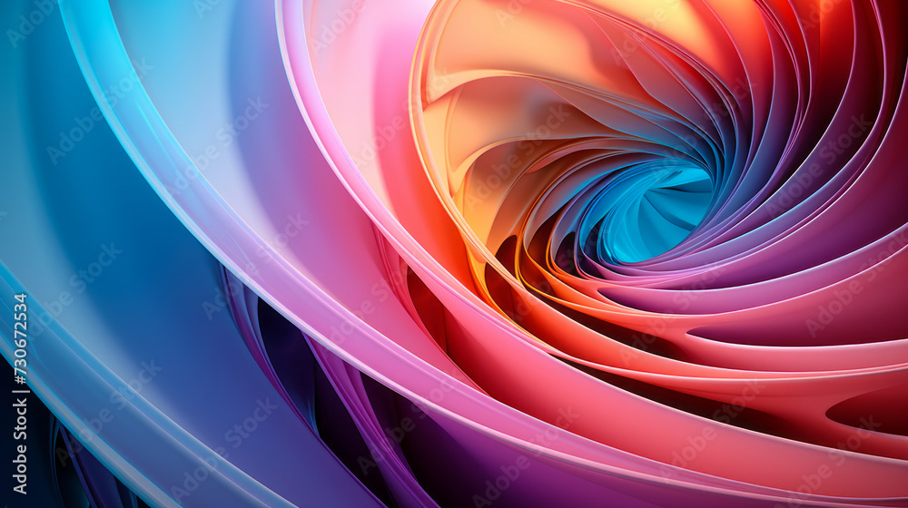 Abstract colorful spiral twisting into infinity with gradient shades of pink, blue, and orange, creating a mesmerizing digital art vortex