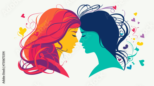 Lesbian-themed vector art with a vibrant touch incorporating abstract elements symbols and a lively color scheme for a visually engaging and inclusive representation. simple minimalist illustration