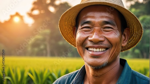portrait of an Asian farmer in a rice field in the morning © ZulHaq