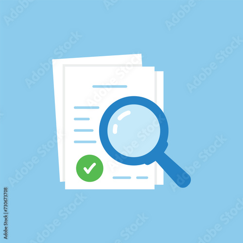 easy assessment icon with blue cartoon loupe. concept of consulting service or management for auditor and investigation process. flat trend evaluer or regulatory plan simple logotype graphic design