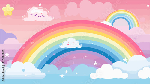 Rainbow-themed vector scene with a whimsical touch  incorporating flying rainbow elements  stars  and a lively color palette for a visually engaging and meaningful composition. simple minimalist