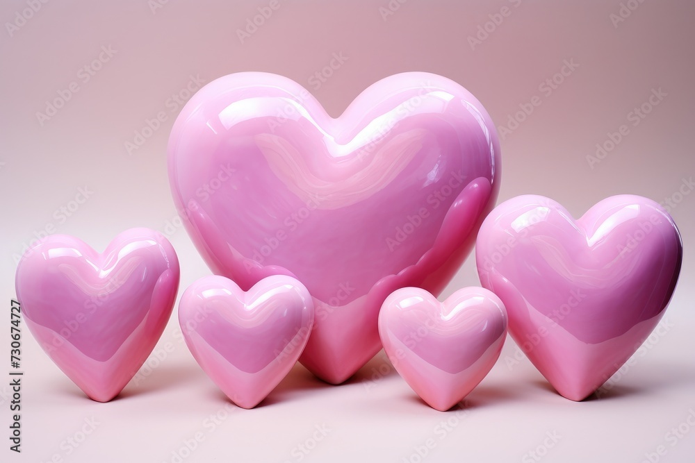 A collection of pink hearts sitting side by side in a neat arrangement.