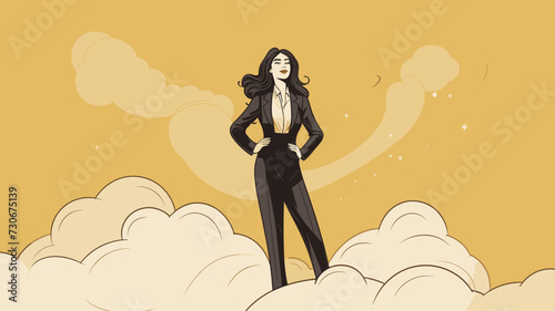 Vector illustration showcasing successful businesswomen  dynamic poses  and harmonious typography  creating a visually engaging and meaningful depiction of female empowerment in the corporate world.