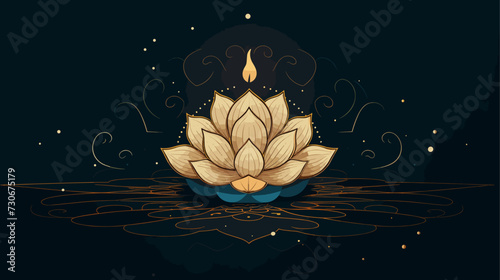 Diya and lotus vector illustration in a symmetrical arrangement  symbolizing purity and spiritual awakening during Diwali. simple minimalist illustration creative