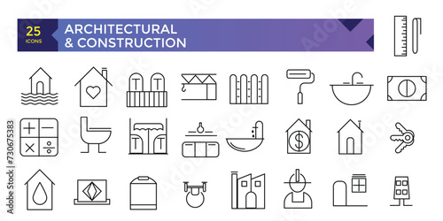 Architecture and construction line design icon pack vector icons collection
