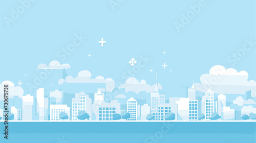 Hospital-themed vector art background depicting a medical facility with icons of beds  medical crosses  and a soothing blue color palette  conveying a sense of healing and care. simple minimalist