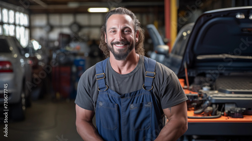 Wallpaper Mural Male auto mechanic or foreman is repairing and maintaining automobiles in a auto repair shop Torontodigital.ca