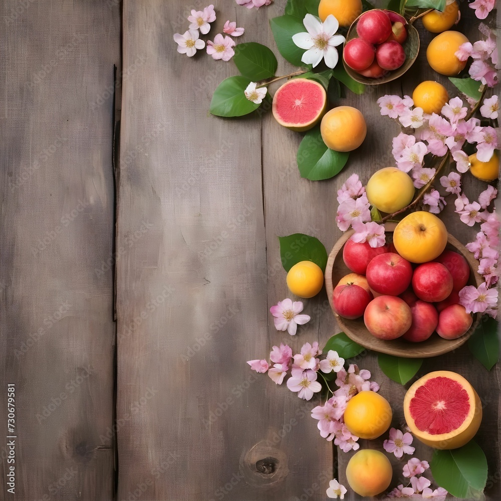 spring background. fruit flowers on a wooden table spring background. fruit flowers on a wooden table