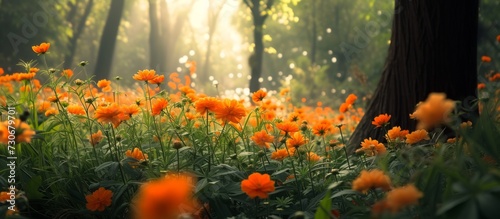 Gorgeous orange flowers in a woodland setting. © 2rogan