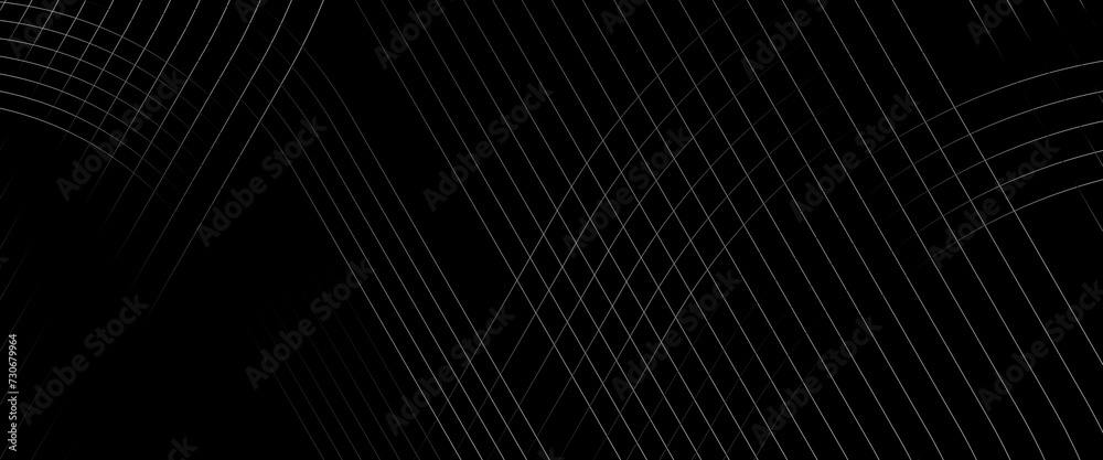 Vector black abstract background lines tech geometric modern dynamic shape, futuristic light gray line corner concept abstract on black background.	