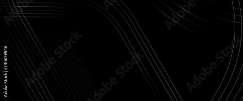 Vector black abstract background lines tech geometric modern dynamic shape, futuristic light gray line corner concept abstract on black background.	