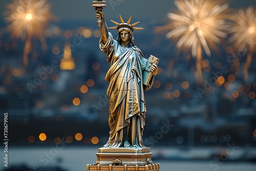 Golden Statue of Liberty Celebrating New Year's Eve Generative AI