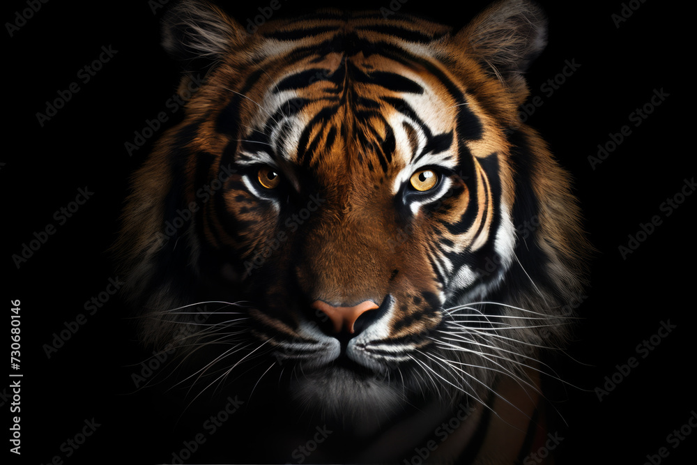 Naklejka premium Tiger face on black background