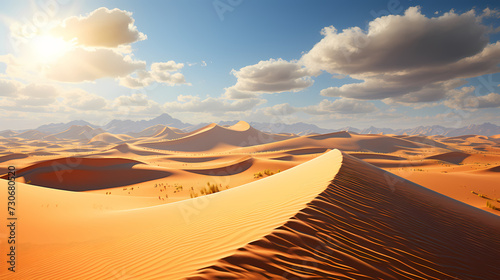 Sand dunes in desert landscape  3d rendering of beautiful desert