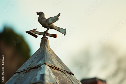 Rustic Charm of Weathered Wind Vane, Sunset's Golden Hue