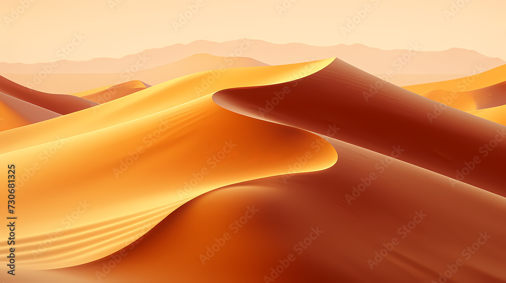 Sand dunes in desert landscape, 3d rendering of beautiful desert