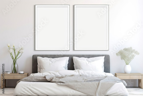 Minimalist Bedroom Decor with Empty Canvases in Nordic Design