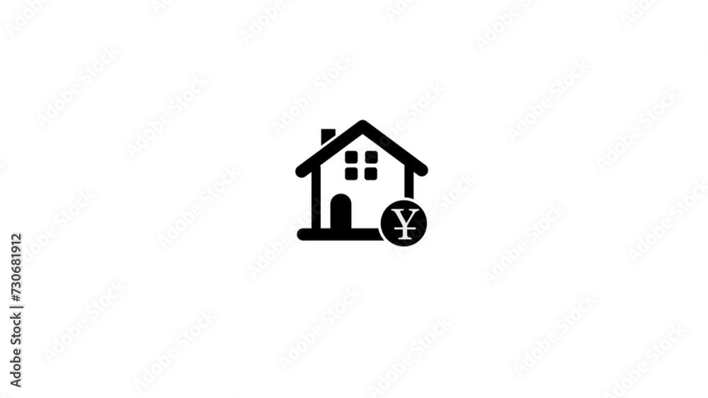 Animated black and white icon of a house with a Yen sign, symbolizing real estate investment. Animated black and white icon of a house with a Yen sign, symbolizing real estate investment.