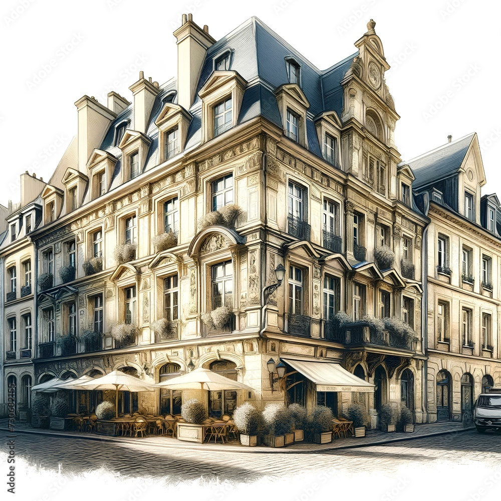 Classic French Café and Residential Building
