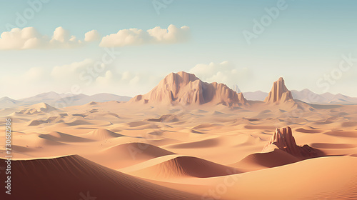 Sand dunes in desert landscape  3d rendering of beautiful desert