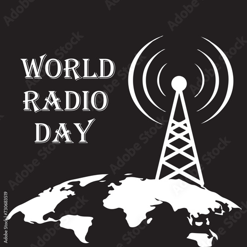 World Radio Day. 4 February. Tower signal icon. Poster, banner, Flyer, card,  design with background. Flat design vector illustration.