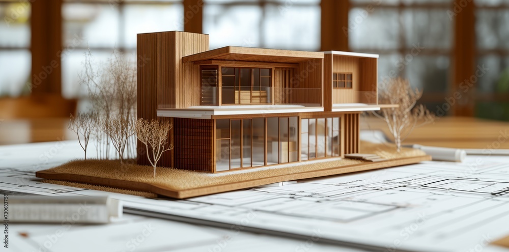 Image of new model house on architecture blueprint Image of new model house on architecture blueprint