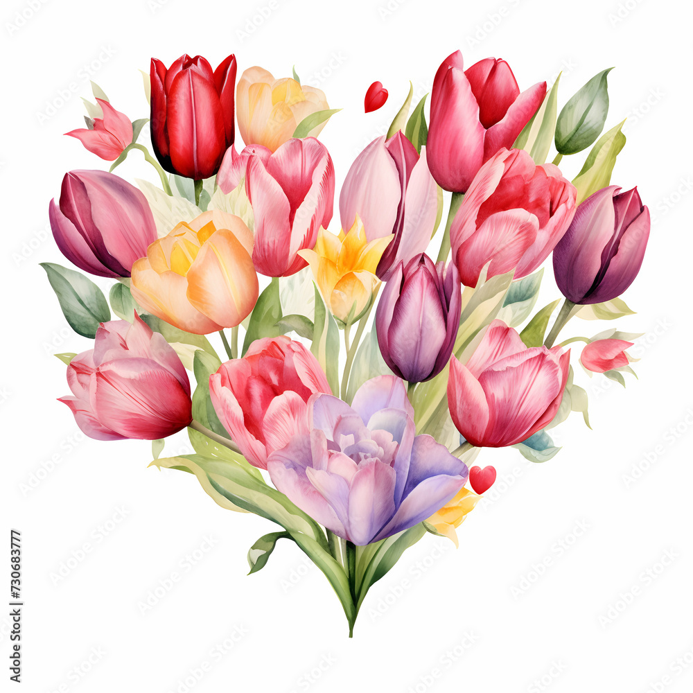 Romantic Floral Heart: Let the Vibrant Roses and Tulips Illuminate Your Valentine's or Mother's Day Greetings with Their Radiant Colors and Elegant Arrangement. Romantic Floral Heart: Let the Vibrant Roses and Tulips Illuminate Your Valentine's or Mother's Day Greetings with Their Radiant Colors and Elegant Arrangement.