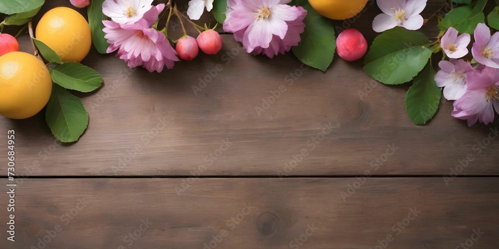 summer background. fruit flowers on an wooden table