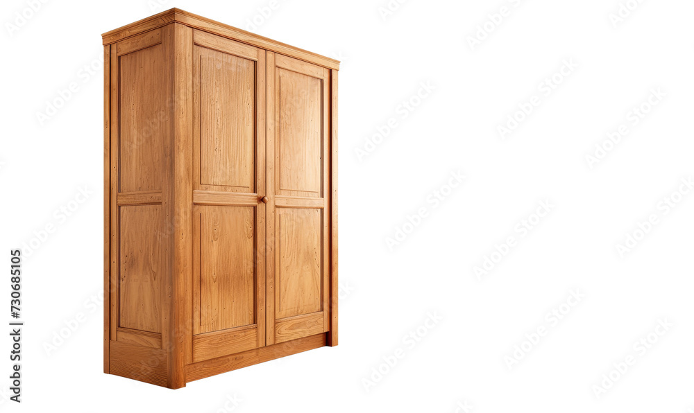 Side view of a classic carved double wooden wardrobe, large and elegant for bedroom storage.