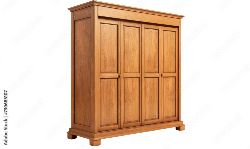 Side view of a classic large carved wooden wardrobe, large and elegant for bedroom storage. Side view of a classic large carved wooden wardrobe, large and elegant for bedroom storage.
