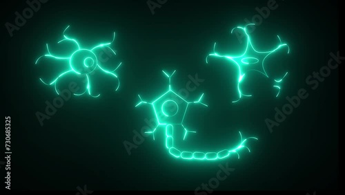 Neon glowing light neuron. Neuron is structural and functional unit of nervous system. Neuron is the most imprtant cell of nervous system. photo