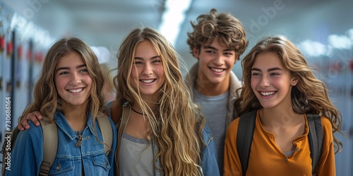 Smiling Teens in Jeans and Backpacks Generative AI