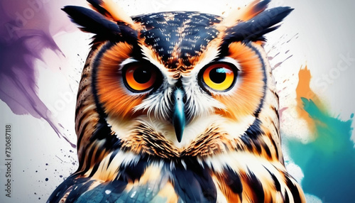 beautiful animal Owl portrait with colorful double exposure © GUS