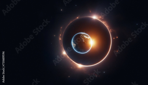 planet earth in space electromagnetic radiation of the sun, global warming and radiation concept photo
