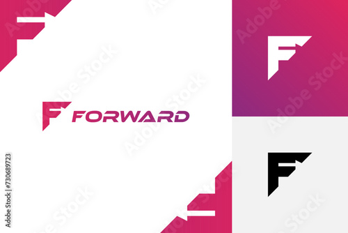 Letter F forward logotype identity brand logo design with arrow right graphic symbol