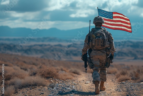 Warrior Walking with Flag: A Tribute to Memorial Day Generative AI