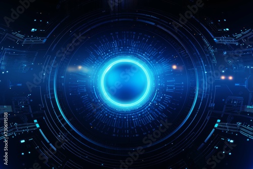 Futuristic blue glowing portal with concentric circles and digital patterns, symbolizing advanced technology and cyber concepts.
