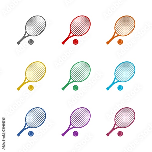 Tennis racket and tennis ball icon isolated on white background. Set icons colorful